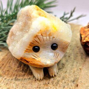 Adorable Crystal Cluster Hand Carved Cute Big Hedgehog Figure